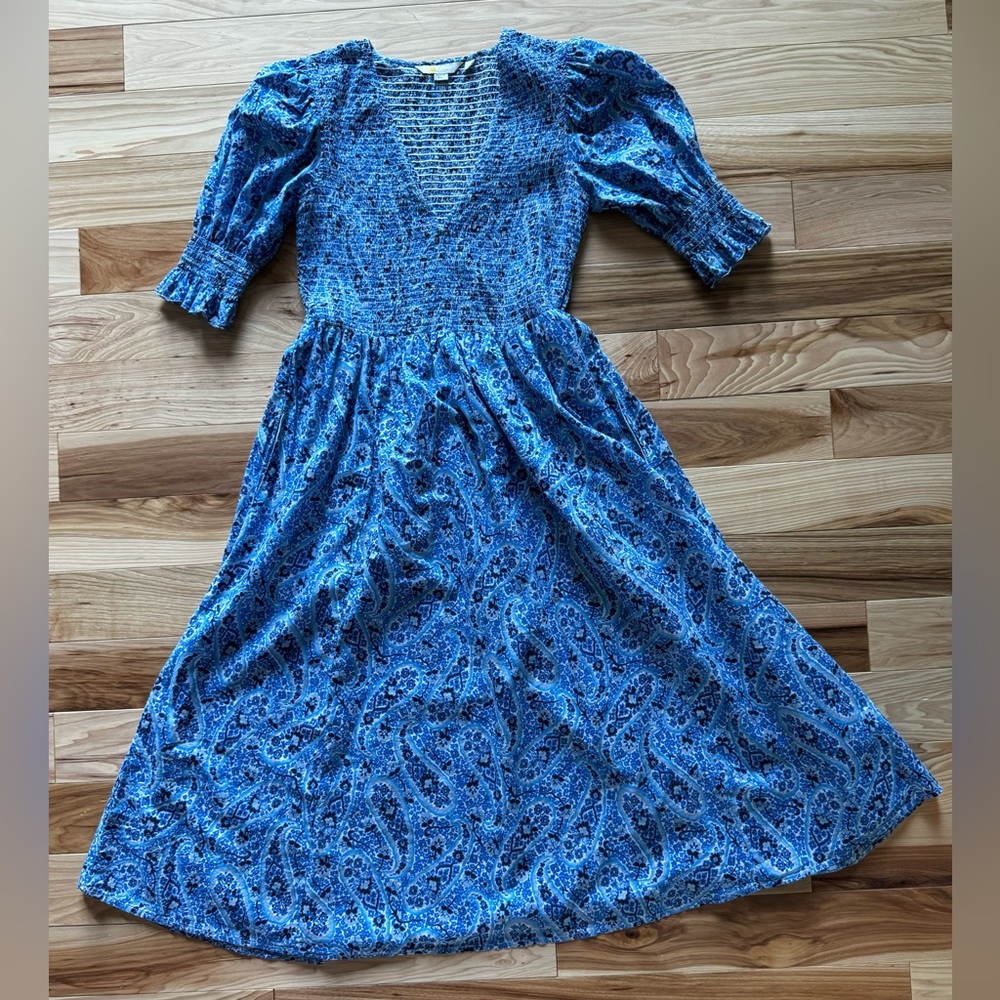 Boden 2P smocked V neck cotton dress